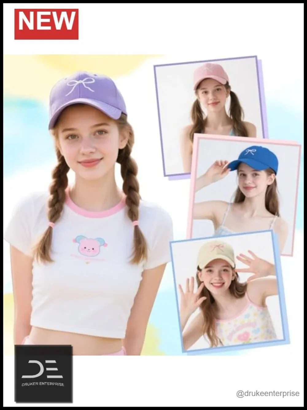 Adjustable Cotton Baseball Cap with Bow Tie for Women